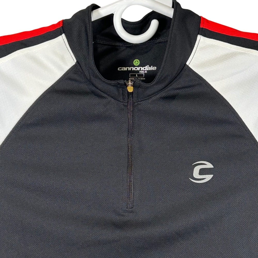 Cannondale Mens‎ Cycling Jersey Large Black White Red 1/4 Zip Short Sleeve Bike